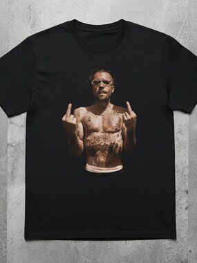 Edgy Tattooed Man Graphic T-Shirt Black Streetwear Bold Statement Tee Unisex